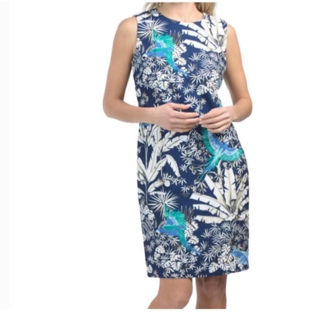 J. McLaughlin Dress tropical Palm bird navy blue dress. 6